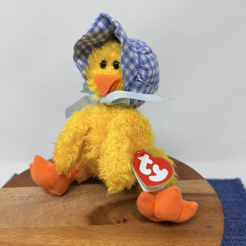 Vintage Ty Yellow Duck Chick Plush Bonnet Hat 1993 Stuffed Animal